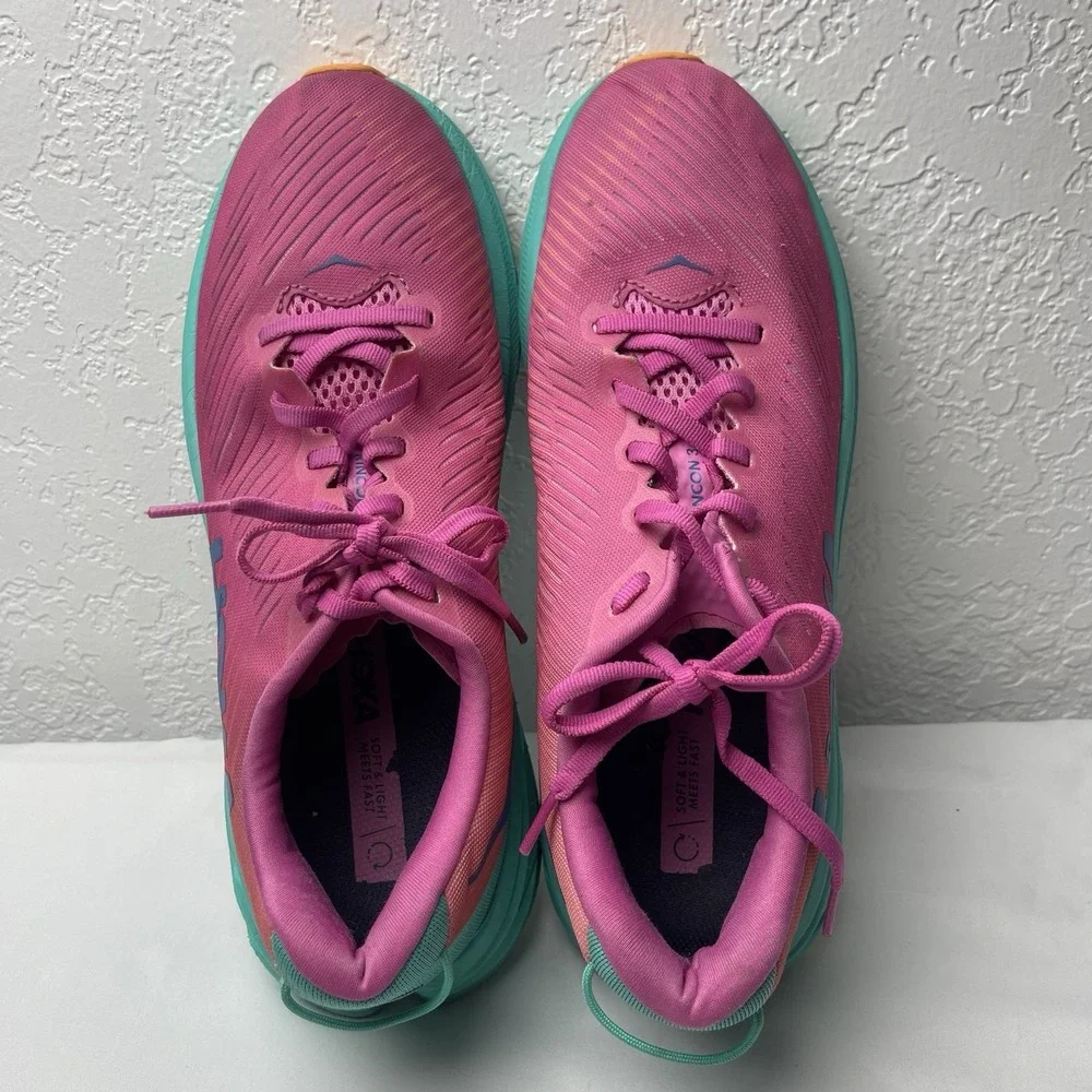 Hoka One One Rincon 3 Womens Size 9.5 Pink Blue Athletic Running Shoes Sneakers